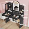 imageYITAHOME Vanity Desk with Mirror ampamp Light Makeup Vanity Table with Power Outlets and Jewelry Organizers Cabinet Dressing Table with Hair Dryer Rack 2 Drawers Cute Curved Design for Bedroom Black