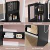 imageYITAHOME Vanity Desk with Mirror ampamp Light Makeup Vanity Table with Power Outlets and Jewelry Organizers Cabinet Dressing Table with Hair Dryer Rack 2 Drawers Cute Curved Design for Bedroom Black