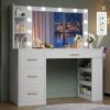 imageYITAHOME Vanity Desk with Mirror ampamp Lights Makeup Vanity Table Set with Power Outlet 4 Drawers 6 Open Shelves Above and 3 Adjustable Shelves Below 3 Lighting Modes Dressing Table for Bedroom PinkWhite