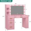 imageYITAHOME Vanity Desk with Mirror ampamp Lights Makeup Vanity Table Set with Power Outlet 4 Drawers 6 Open Shelves Above and 3 Adjustable Shelves Below 3 Lighting Modes Dressing Table for Bedroom PinkPink