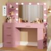 imageYITAHOME Vanity Desk with Mirror ampamp Lights Makeup Vanity Table Set with Power Outlet 4 Drawers 6 Open Shelves Above and 3 Adjustable Shelves Below 3 Lighting Modes Dressing Table for Bedroom PinkPink