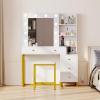 imageYITAHOME Vanity Desk with Mirror ampamp Power Outlet Luxury Vanity Table Set with Hidden Jewelry Storage Big Makeup Desk with 5 Drawers Dressing Table with Cushion Stool 3 Lighting Color Modes White