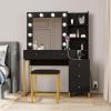 imageYITAHOME Vanity Desk with Mirror ampamp Power Outlet Luxury Vanity Table Set with Hidden Jewelry Storage Big Makeup Desk with 5 Drawers Dressing Table with Cushion Stool 3 Lighting Color Modes Black