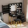 imageYITAHOME Vanity Desk with Mirror ampamp Power Outlet Luxury Vanity Table Set with Hidden Jewelry Storage Big Makeup Desk with 5 Drawers Dressing Table with Cushion Stool 3 Lighting Color Modes Black