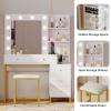 imageYITAHOME Vanity Desk with Mirror ampamp Power Outlet Luxury Vanity Table Set with Hidden Jewelry Storage Big Makeup Desk with 5 Drawers Dressing Table with Cushion Stool 3 Lighting Color Modes White
