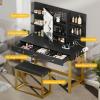 imageYITAHOME Vanity Desk with Mirror ampamp Power Outlet Makeup Table with 2 Drawers 5 Open Shelves ampamp Hair Dryer Storage Stool 3 Models LED Light Vanity Set for Bedroom WhiteBlack