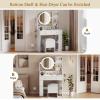 imageYITAHOME Vanity Desk with Mirror ampamp Power Outlet Makeup Table with 2 Drawers 5 Open Shelves ampamp Hair Dryer Storage Stool 3 Models LED Light Vanity Set for Bedroom WhiteWhite