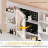 imageYITAHOME Vanity Desk with Mirror ampamp Power Outlet Makeup Table with 2 Drawers 5 Open Shelves ampamp Hair Dryer Storage Stool 3 Models LED Light Vanity Set for Bedroom WhiteWhite