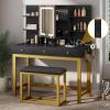 imageYITAHOME Vanity Desk with Mirror ampamp Power Outlet Makeup Table with 2 Drawers 5 Open Shelves ampamp Hair Dryer Storage Stool 3 Models LED Light Vanity Set for Bedroom WhiteBlack