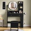 imageYITAHOME Vanity Desk with Mirror ampamp Power Outlet Makeup Table with 2 Drawers 5 Open Shelves ampamp Hair Dryer Storage Stool 3 Models LED Light Vanity Set for Bedroom WhiteBlack2