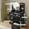 imageYITAHOME Vanity Desk with Mirror ampamp Power Outlet Makeup Table with 2 Drawers 5 Open Shelves ampamp Hair Dryer Storage Stool 3 Models LED Light Vanity Set for Bedroom WhiteBlack2