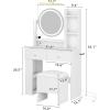 imageYITAHOME Vanity Desk with Mirror ampamp Power Outlet Makeup Table with 2 Drawers 5 Open Shelves ampamp Hair Dryer Storage Stool 3 Models LED Light Vanity Set for Bedroom WhiteWhite