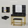 imageYITAHOME Vanity Desk with Mirror ampamp Power Outlet Makeup Table with 2 Drawers 5 Open Shelves ampamp Hair Dryer Storage Stool 3 Models LED Light Vanity Set for Bedroom WhiteBlack