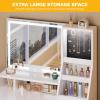 imageYITAHOME Vanity Desk with Mirror and Light Makeup Vanity Set with Jewelry Organizer Drawers Cabinet and Lots Shelves 3 Color Adjustable Lighting Dressing Table for Bedroom Dressing Room White
