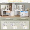 imageYITAHOME Vanity Desk with Mirror and Lights RGB Makeup Vanity Table Set with 10 Drawers and 4 Storage Shelves 3 Lighting Modes Adjustable Large Makeup Dressing Table with Charging Station BlackWhite