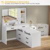 imageYITAHOME Vanity Desk with Mirror and Lights RGB Makeup Vanity Table Set with 10 Drawers and 4 Storage Shelves 3 Lighting Modes Adjustable Large Makeup Dressing Table with Charging Station BlackWhite