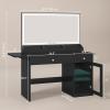 imageYITAHOME Vanity Desk with Mirror and Lights ampamp Extral Foldable Desk Makeup Desk with 395inch Mirror ampamp Power Outlets Vanity Table Set with with RGB Cabinet for Bedroom Dressing Room WhiteBlack