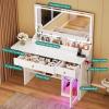 imageYITAHOME Vanity Desk with Mirror and Lights ampamp Extral Foldable Desk Makeup Desk with 395inch Mirror ampamp Power Outlets Vanity Table Set with with RGB Cabinet for Bedroom Dressing Room WhiteWhite