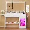 imageYITAHOME Vanity Desk with Mirror and Lights ampamp Extral Foldable Desk Makeup Desk with 395inch Mirror ampamp Power Outlets Vanity Table Set with with RGB Cabinet for Bedroom Dressing Room WhiteWhite