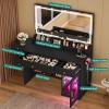 imageYITAHOME Vanity Desk with Mirror and Lights ampamp Extral Foldable Desk Makeup Desk with 395inch Mirror ampamp Power Outlets Vanity Table Set with with RGB Cabinet for Bedroom Dressing Room WhiteBlack