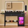 imageYITAHOME Vanity Desk with Mirror and Lights ampamp Extral Foldable Desk Makeup Desk with 395inch Mirror ampamp Power Outlets Vanity Table Set with with RGB Cabinet for Bedroom Dressing Room WhiteBlack