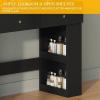 imageYITAHOME Vanity Desk with Mirror and Lights ampamp Hidden Jewelry Storage Shelves Makeup Vanity Table with Stool and Plug Outlet 3 Drawers and 6 Open Shelves Dressing Table for Bedroom White and GoldBlack
