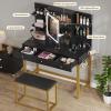 imageYITAHOME Vanity Desk with Mirror and Lights ampamp Hidden Jewelry Storage Shelves Makeup Vanity Table with Stool and Plug Outlet 3 Drawers and 6 Open Shelves Dressing Table for Bedroom White and GoldBlack