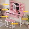 imageYITAHOME Vanity Desk with Mirror and Lights ampamp Hidden Jewelry Storage Shelves Makeup Vanity Table with Stool and Plug Outlet 3 Drawers and 6 Open Shelves Dressing Table for Bedroom White and GoldPink