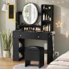 imageYITAHOME Vanity Desk with Mirror and Lights ampamp Hidden Jewelry Storage Shelves Makeup Vanity Table with Stool and Plug Outlet 3 Drawers and 6 Open Shelves Dressing Table for Bedroom White and GoldBlack