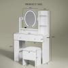 imageYITAHOME Vanity Desk with Mirror and Lights ampamp Hidden Jewelry Storage Shelves Makeup Vanity Table with Stool and Plug Outlet 3 Drawers and 6 Open Shelves Dressing Table for Bedroom White and GoldWhite