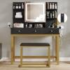 imageYITAHOME Vanity Desk with Mirror and Lights ampamp Hidden Jewelry Storage Shelves Makeup Vanity Table with Stool and Plug Outlet 3 Drawers and 6 Open Shelves Dressing Table for Bedroom White and GoldBlack