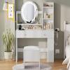 imageYITAHOME Vanity Desk with Mirror and Lights ampamp Hidden Jewelry Storage Shelves Makeup Vanity Table with Stool and Plug Outlet 3 Drawers and 6 Open Shelves Dressing Table for Bedroom White and GoldWhite