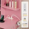 imageYITAHOME Vanity Desk with Mirror and Lights ampamp Hidden Jewelry Storage Shelves Makeup Vanity Table with Stool and Plug Outlet 3 Drawers and 6 Open Shelves Dressing Table for Bedroom White and GoldPink