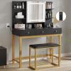 imageYITAHOME Vanity Desk with Mirror and Lights ampamp Hidden Jewelry Storage Shelves Makeup Vanity Table with Stool and Plug Outlet 3 Drawers and 6 Open Shelves Dressing Table for Bedroom White and GoldBlack