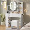 imageYITAHOME Vanity Desk with Mirror and Lights ampamp Hidden Jewelry Storage Shelves Makeup Vanity Table with Stool and Plug Outlet 3 Drawers and 6 Open Shelves Dressing Table for Bedroom White and GoldWhite