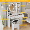 imageYITAHOME Vanity Desk with Mirror and Lights ampamp Hidden Jewelry Storage Shelves Makeup Vanity Table with Stool and Plug Outlet 3 Drawers and 6 Open Shelves Dressing Table for Bedroom White and GoldWhite