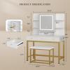imageYITAHOME Vanity Desk with Mirror and Lights ampamp Hidden Jewelry Storage Shelves Makeup Vanity Table with Stool and Plug Outlet 3 Drawers and 6 Open Shelves Dressing Table for Bedroom White and GoldWhite