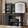 imageYITAHOME Vanity Desk with Mirror and Power Outlet Fluted Vanity Table Set with Hidden Jewelry Storage Big Makeup Desk with 4 Drawers Black Dressing Table with Cushion Stool 3 Lighting Color ModesBlack