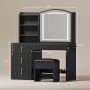 imageYITAHOME Vanity Desk with Mirror and Power Outlet Fluted Vanity Table Set with Hidden Jewelry Storage Big Makeup Desk with 4 Drawers Black Dressing Table with Cushion Stool 3 Lighting Color ModesBlack