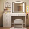 imageYITAHOME Vanity Desk with Mirror and Power Outlet Fluted Vanity Table Set with Hidden Jewelry Storage Big Makeup Desk with 4 Drawers Black Dressing Table with Cushion Stool 3 Lighting Color ModesWhite