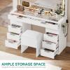 imageYITAHOME Vanity Set Makeup Vanity Desk with Adjustable LED Mirror Power Outlets 10 Drawers Magnifying Glass Tempered Glass Top Hairdryer Holder Stool for Bathroom Makeup RoomPure White