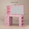 imageYITAHOME Vanity with Mirror and Lights Makeup Vanity Table with Charging Station Cute Vanity Set with Comfortable Bench Big Makeup Desk with 3 Storage Shelves 395inch Pink