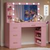 imageYITAHOME Vanity with Mirror and Lights Makeup Vanity Table with Charging Station Cute Vanity Set with Comfortable Bench Big Makeup Desk with 3 Storage Shelves 395inch Pink