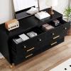 imageYITAHOME White 6 Drawer Dresser Entertainment Center Console Table with Metal Handles ampamp AntiTipping Device TV Stand for 55 Inch TV for Living RoomBlack