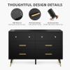 imageYITAHOME White 6 Drawer Dresser Entertainment Center Console Table with Metal Handles ampamp AntiTipping Device TV Stand for 55 Inch TV for Living RoomBlack