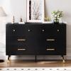 imageYITAHOME White 6 Drawer Dresser Entertainment Center Console Table with Metal Handles ampamp AntiTipping Device TV Stand for 55 Inch TV for Living RoomBlack