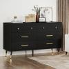 imageYITAHOME White 6 Drawer Dresser Entertainment Center Console Table with Metal Handles ampamp AntiTipping Device TV Stand for 55 Inch TV for Living RoomBlack