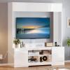 imageYITAHOME White Wall Unit Entertainment Center Modern TV Stand for 65 Inch TV Tall TV Stand with Power Outlets ampamp Adjustable Storage Cabinet High Gloss Media Console Table for Living Room WhiteWhite