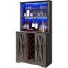 imageYITAHOME Wine Bar Cabinet LED Farmhouse Liquor Cabinet Coffee Bar with Adjustable Shelves 65 Inch Buffet Kitchen Storage Cabinet for Dinning Room Kitchen Living Room Dark Rustic Oak