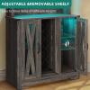 imageYITAHOME Wine Bar Cabinet LED Farmhouse Liquor Cabinet Coffee Bar with Adjustable Shelves 65 Inch Buffet Kitchen Storage Cabinet for Dinning Room Kitchen Living Room Dark Rustic Oak
